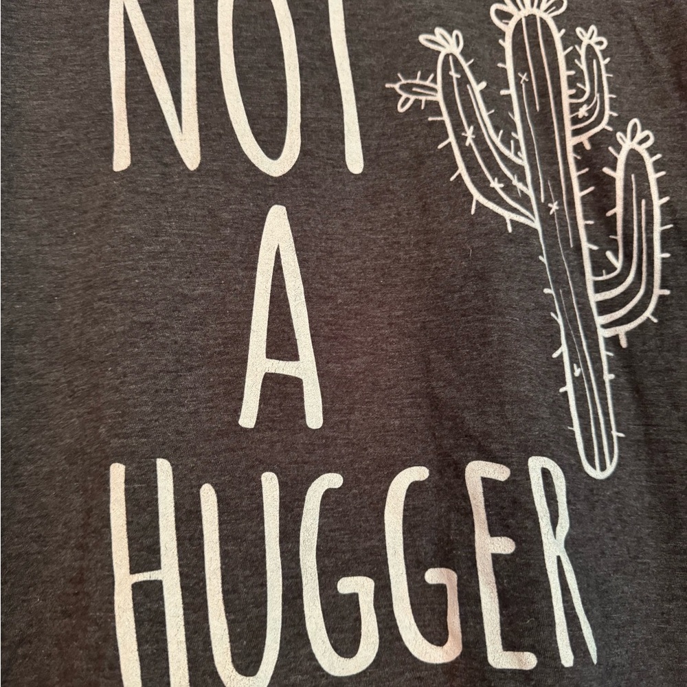 Gray V-Neck NOT A HUGGER T-Shirt with Cactus Print - Picture 9 of 10